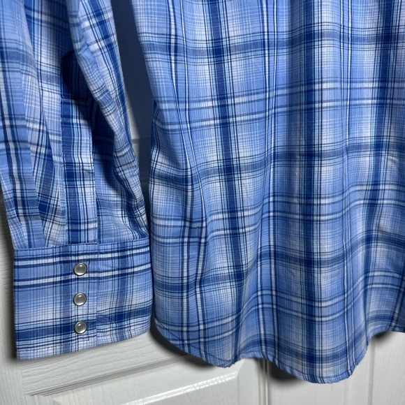 Wrangler Western Shirt Men’s Small Blue Plaid Pearl Snap Long Slv Cowboy Rodeo - Picture 10 of 13